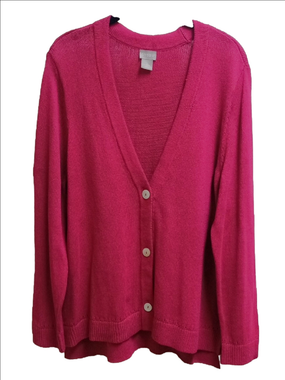 🆕 CHICO'S RASPBERRY PINK LINEN & COTTON BLEND CARDIGAN LONG SLEEVE SWEATER